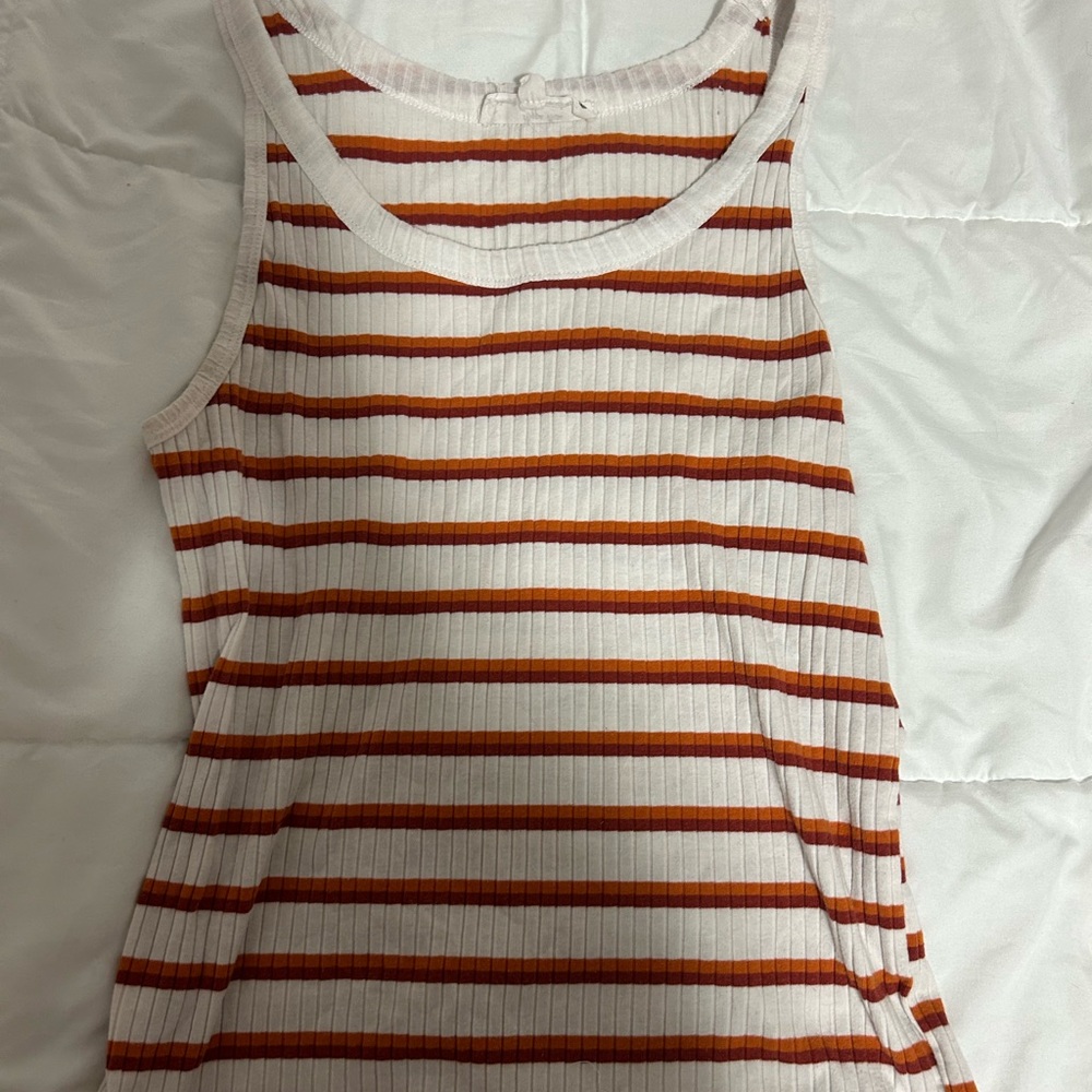Hippie Rose Ribbed Tank Top - Orange and White Stripes